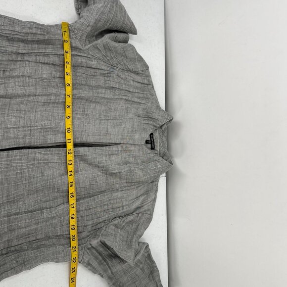 Eileen Fisher L Minimalist Crinkle Jacket 3/4 Sleeve Mandarin Collar Linen Blend - Picture 6 of 14
